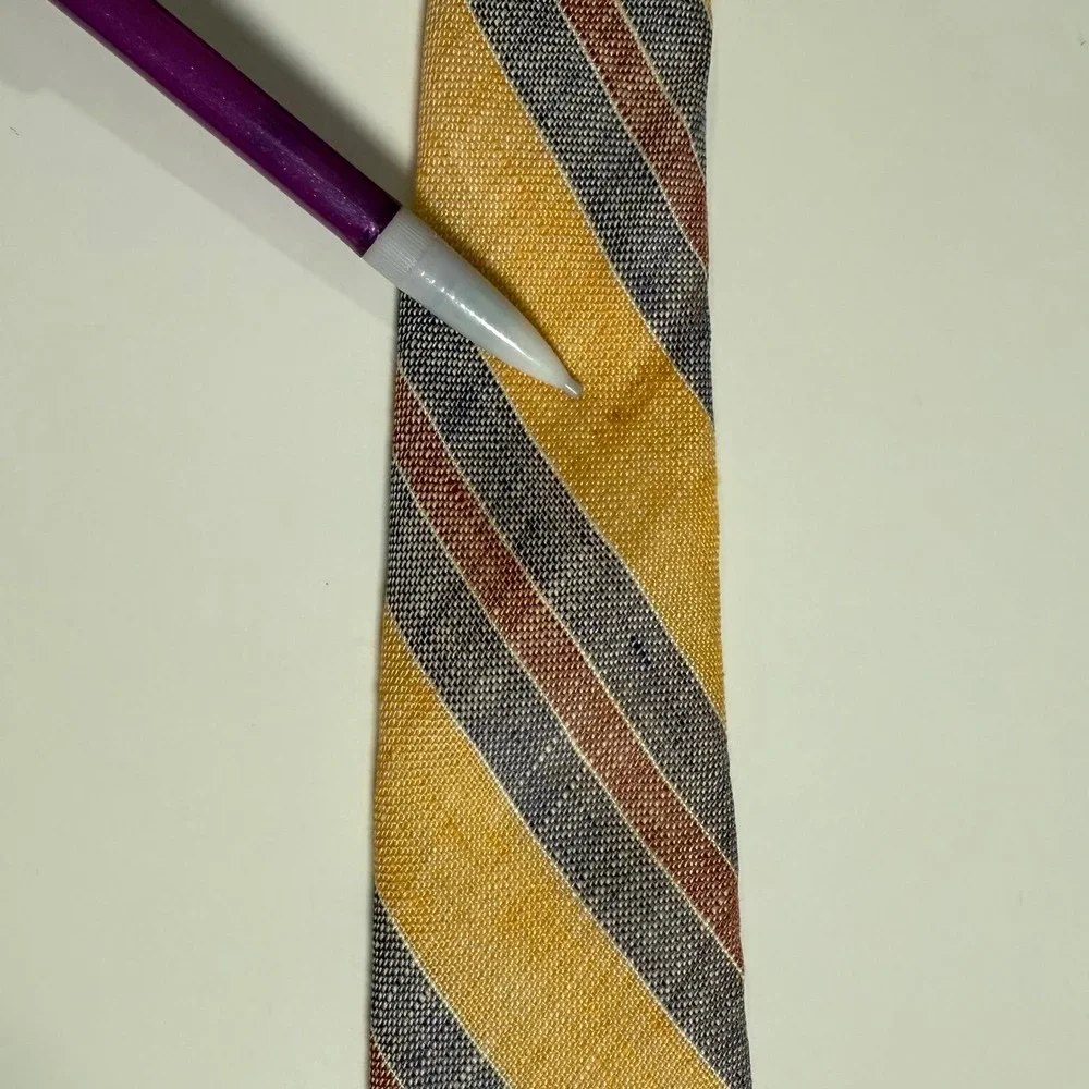 Brooks Brothers Tie Mens Yellow Striped Linen Classic Necktie Makers